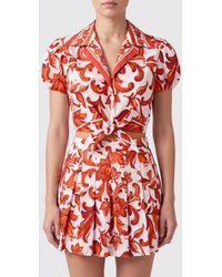 Dolce & Gabbana - Dolce &Amp Gabbana Majolica Print Cropped Cotton Shirt With Front Tie - Lyst