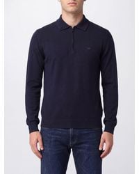 Emporio Armani - Long-Sleeved Virgin Wool Knitted Polo Shirt With Zip - Lyst