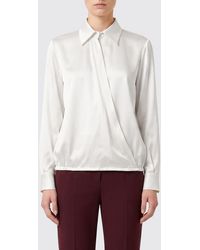 Semicouture - Satin Shirt With Classic Collar, Off-Center Fastening, And Elasticated Hem - Lyst