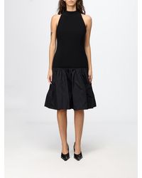 MSGM - Robe Midi Évasée En Crêpe À Col Américain Et Épaules Dénudées - Lyst