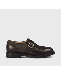 Doucal's - Leather And Wool Monk Strap Shoes With Brogue Detail - Lyst
