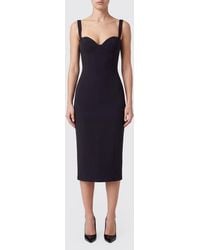 Elisabetta Franchi - Crêpe Midi Sheath Dress With Sweetheart Neckline - Lyst