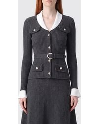 Self-Portrait - Ribbed Wool-Blend Belted Lapel Cardigan - Lyst