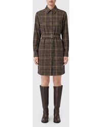Burberry - Check Pattern Cotton Mini Shirt Dress With Waist Belt - Lyst