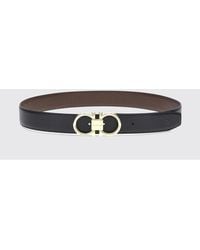 Ferragamo - Reversible Leather Belt With Metal Gancini Buckle - Lyst