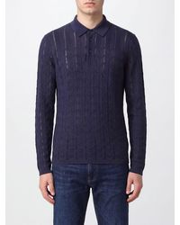 Emporio Armani - Long-Sleeved Openwork Knit Polo - Lyst