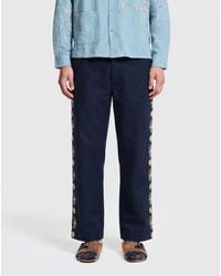 BAZISZT - Wide Leg Cotton Pants With Embroidered Details And Zip Fly - Lyst