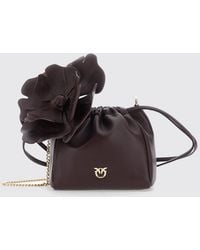 Pinko - Leather Mini Bucket Bag With Love Birds Logo And Rhinestones - Lyst
