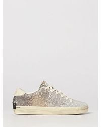 Crime London - Distressed Laminated Leather Low-Top Sneakers With Rhinestones - Lyst