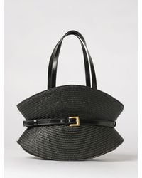 Balmain - Shuffle Medium Raffia And Leather Bag - Lyst