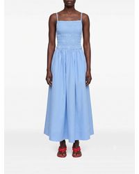Ganni - A-Line Cotton Midi Dress With Square Neckline And Thin Straps - Lyst