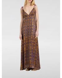 Momoní - Momon&Igrave Abstract Print Long Viscose Dress With Tie-Up Shoulder Straps - Lyst