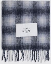 Maison Kitsuné - Maison Kitsun&Eacute Alpaca Wool Blend Check Scarf With Fringed Edges - Lyst