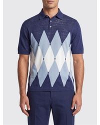 Ballantyne - Diamond Pattern Cotton And Linen Polo Shirt - Lyst