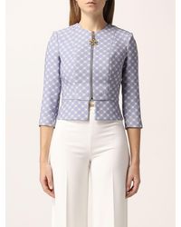 Elisabetta Franchi Cropped Jacket Bicolor With Light Gold Terminals  Gi96511e2 685 in Black - Lyst