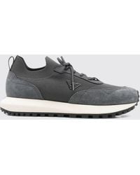 Emporio Armani - Low-Top Mesh And Suede Trainers With Eagle Logo - Lyst