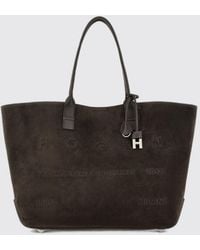 Hogan - Suede Calf Leather Tote Bag With Double Handle And Internal Pouch - Lyst
