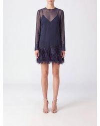 Semicouture - Long-Sleeved Chiffon Mini Sheath Dress With Feathers - Lyst