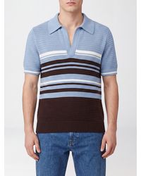 Ferragamo - Striped Cotton Knit Polo Shirt With V-Neck And Short Sleeves - Lyst