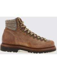 Brunello Cucinelli - Bottines À Lacets En Cuir Grainé Avec Semelle Crantée - Lyst