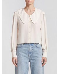 Chloé - Chlo&Eacute Pure Silk Sailor Collar Shirt With Gathered Shoulders - Lyst