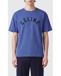 Celine - Cotton T-Shirt With Contrasting Logo Print On The Front - Lyst