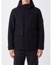 Stone Island - Hooded Wool Parka With Compass Logo Badge - Lyst
