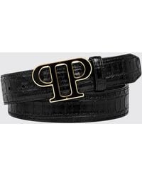 Philipp Plein - Croc-Embossed Calfskin Belt With Monogram Buckle - Lyst