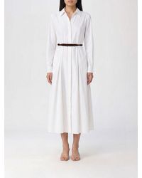 Max Mara - Midi Chemisier Cotton Dress With Belt And Long Sleeves - Lyst