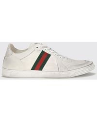 Gucci - Stretch Low-Top Leather Sneakers With Web Detail And Distressed Effect - Lyst