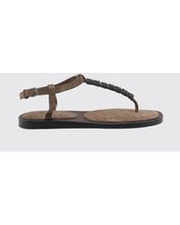 Brunello Cucinelli - Suede Thong Sandal With Monile - Lyst