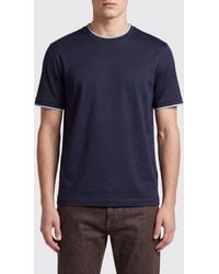 Eleventy - Cotton Crew-Neck T-Shirt With Contrast Trims - Lyst