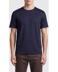 Eleventy - Cotton Crew-Neck T-Shirt With Contrast Trims - Lyst
