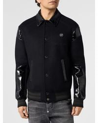 Philipp Plein - Coster Wool And Leather Bomber Jacket With Monogram And Crocodile Effect - Lyst