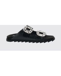 Roger Vivier - Slidy Viv' Leather Sandals With Jewel Buckles - Lyst