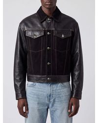 Versace - Denim And Leather Shirt Jacket With Metal Buttons And Patch Pockets - Lyst