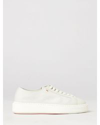 Santoni - Lace-Up Low-Top Grained Leather Trainers With Logo - Lyst