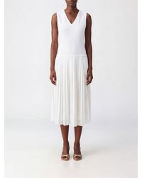 Lacoste - Pleated Crepe Midi Dress - Lyst
