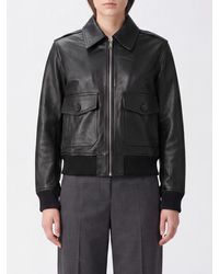 A.P.C. - Cowhide Leather Bomber Jacket With Classic Collar And Zip Closure - Lyst