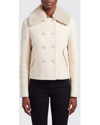 Ermanno Scervino - Short Double-Breasted Virgin Wool Coat With Fur Collar - Lyst