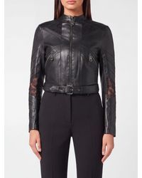 Philipp Plein - Nappa Leather And Lace Crop Biker Jacket - Lyst