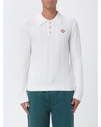 CASABLANCA - Slim Fit Long-Sleeved Knit Polo Shirt With Embroidered Logo - Lyst