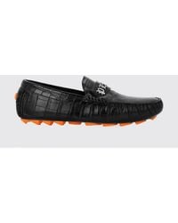 Philipp Plein - Leather Driver Loafers With Crocodile Print And Metal Logo - Lyst