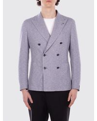 Tagliatore - Double Breasted Cotton Blend Blazer - Lyst