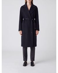 Sportmax - Long Virgin Wool Robe Coat With Leather Belt - Lyst