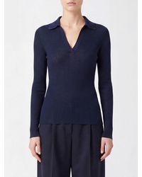 Max Mara - Ribbed Silk And Cashmere Knit Polo With V-Neck And Slim Fit - Lyst
