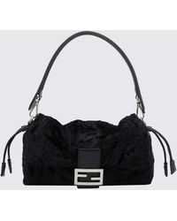 Fendi - Baguette Soft Fur Shoulder Bag With Metallic Ff Logo - Lyst