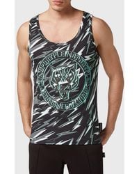 Philipp Plein - Slim Fit U-Neck Cotton Tank Top With Graphic Print - Lyst