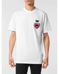 Philipp Plein - Cotton T-Shirt With Contrasting Logo Patch And Dropped Shoulders - Lyst