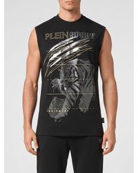 Philipp Plein - Printed Cotton Tank Top With Rhinestones - Lyst